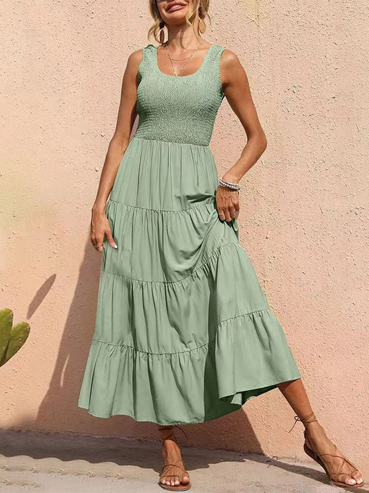Tiered Smocked Wide Strap Dress - Luminous Bear