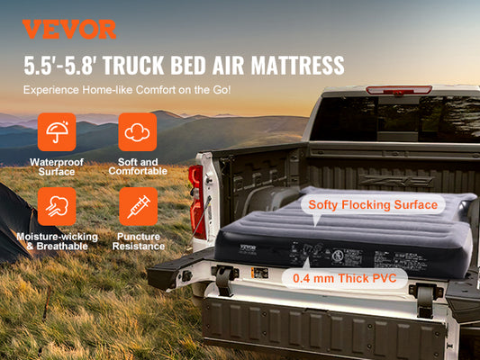 VEVOR Truck Bed Air Mattress, for 5.5-5.8 ft Full Size Short Truck Beds, Inflatable Air Mattress Camping Bed with 12V Air Pump 2 Pillows, Carry Bag, for Silverado, RAM, F Series, Sierra, Titan, Tundra