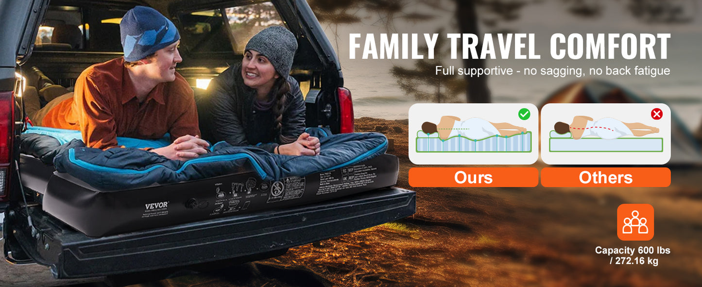 VEVOR Truck Bed Air Mattress, for 5.5-5.8 ft Full Size Short Truck Beds, Inflatable Air Mattress Camping Bed with 12V Air Pump 2 Pillows, Carry Bag, for Silverado, RAM, F Series, Sierra, Titan, Tundra