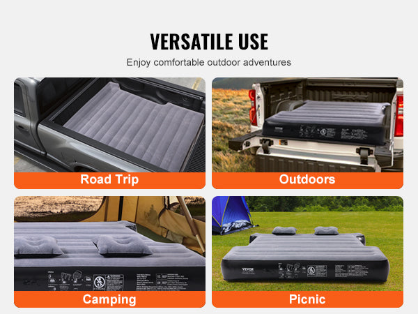 VEVOR Truck Bed Air Mattress, for 5.5-5.8 ft Full Size Short Truck Beds, Inflatable Air Mattress Camping Bed with 12V Air Pump 2 Pillows, Carry Bag, for Silverado, RAM, F Series, Sierra, Titan, Tundra