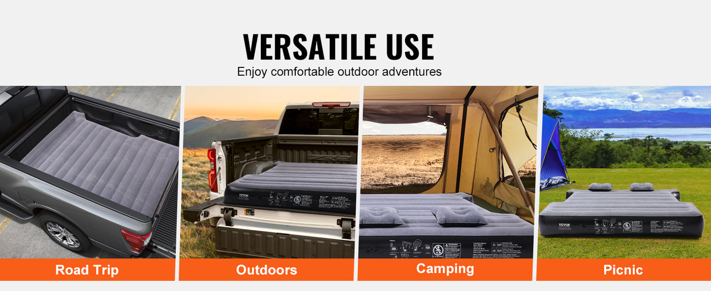 VEVOR Truck Bed Air Mattress, for 5.5-5.8 ft Full Size Short Truck Beds, Inflatable Air Mattress Camping Bed with 12V Air Pump 2 Pillows, Carry Bag, for Silverado, RAM, F Series, Sierra, Titan, Tundra