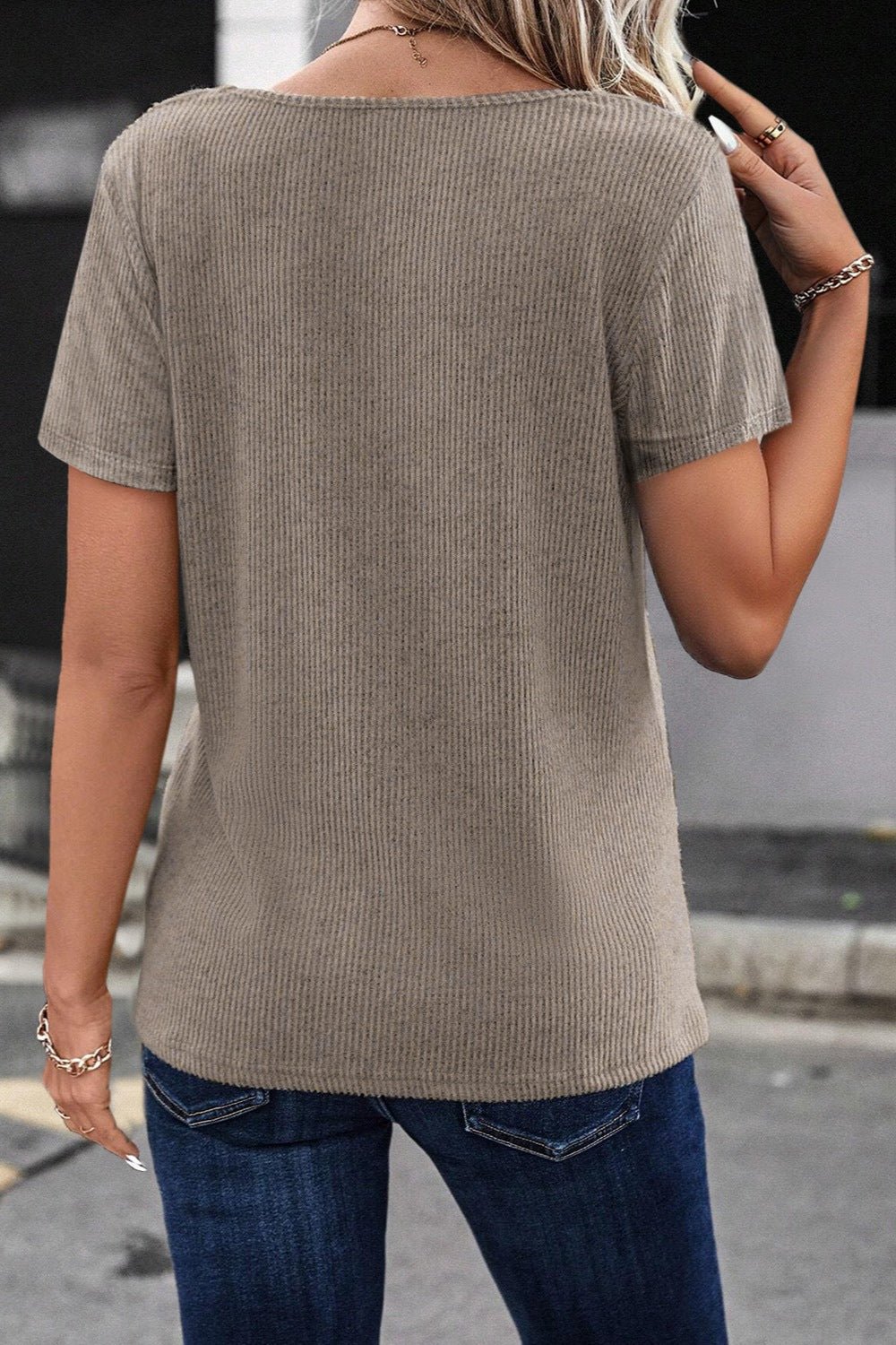 V-Neck Short Sleeve Top - Luminous Bear