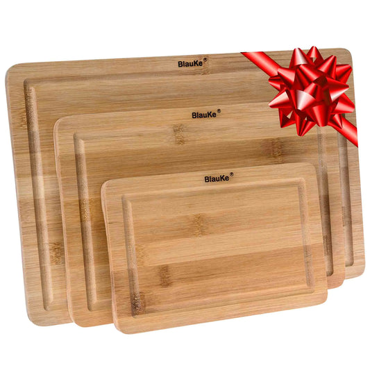 Wooden Cutting Boards for Kitchen with Juice Groove and Handles - Bamboo Chopping Boards Set of 3 - Wood Serving Trays - Luminous Bear Shop