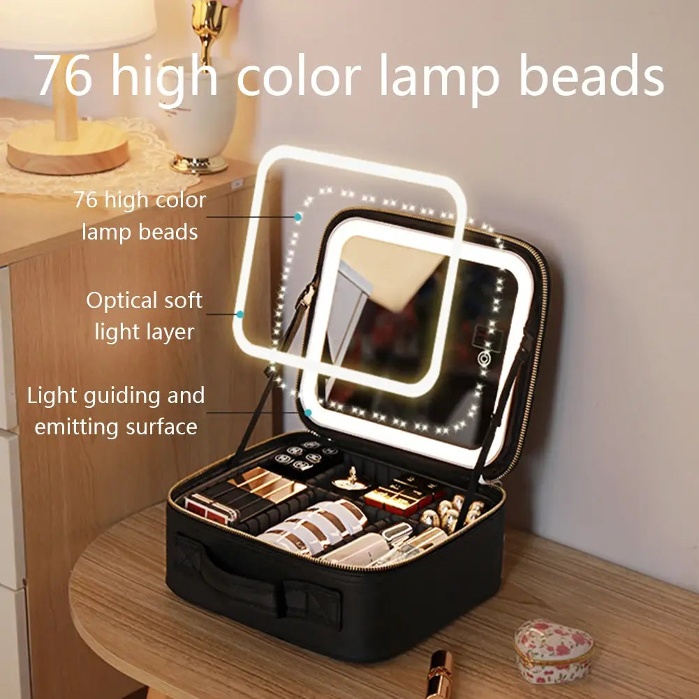 Smart LED Cosmetic Case with Mirror - Luminous Bear Shop