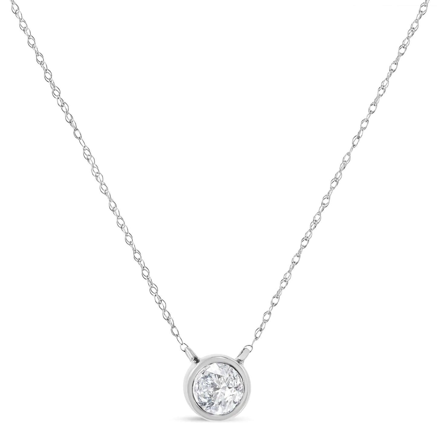 AGS Certified 10K Gold Bezel Set Round Diamond Solitaire 16-18" Adjustable Pendant Necklace (H-I Color, SI1-SI2 Clarity) - Luminous Bear Shop