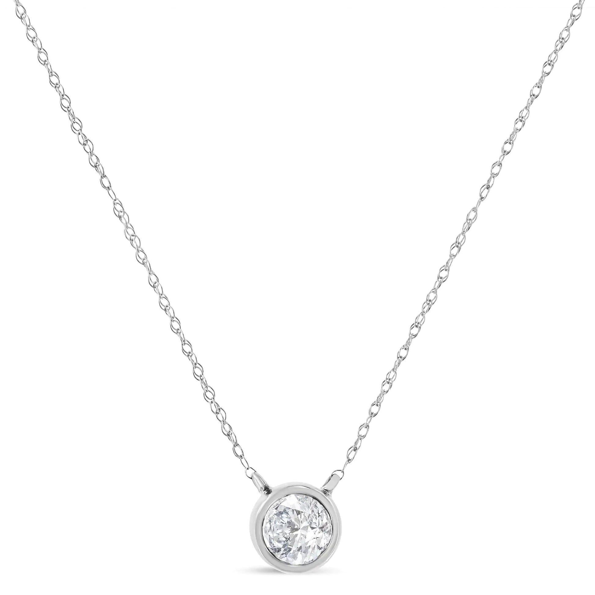 AGS Certified 10K Gold Bezel Set Round Diamond Solitaire 16-18" Adjustable Pendant Necklace (H-I Color, SI1-SI2 Clarity) - Luminous Bear Shop